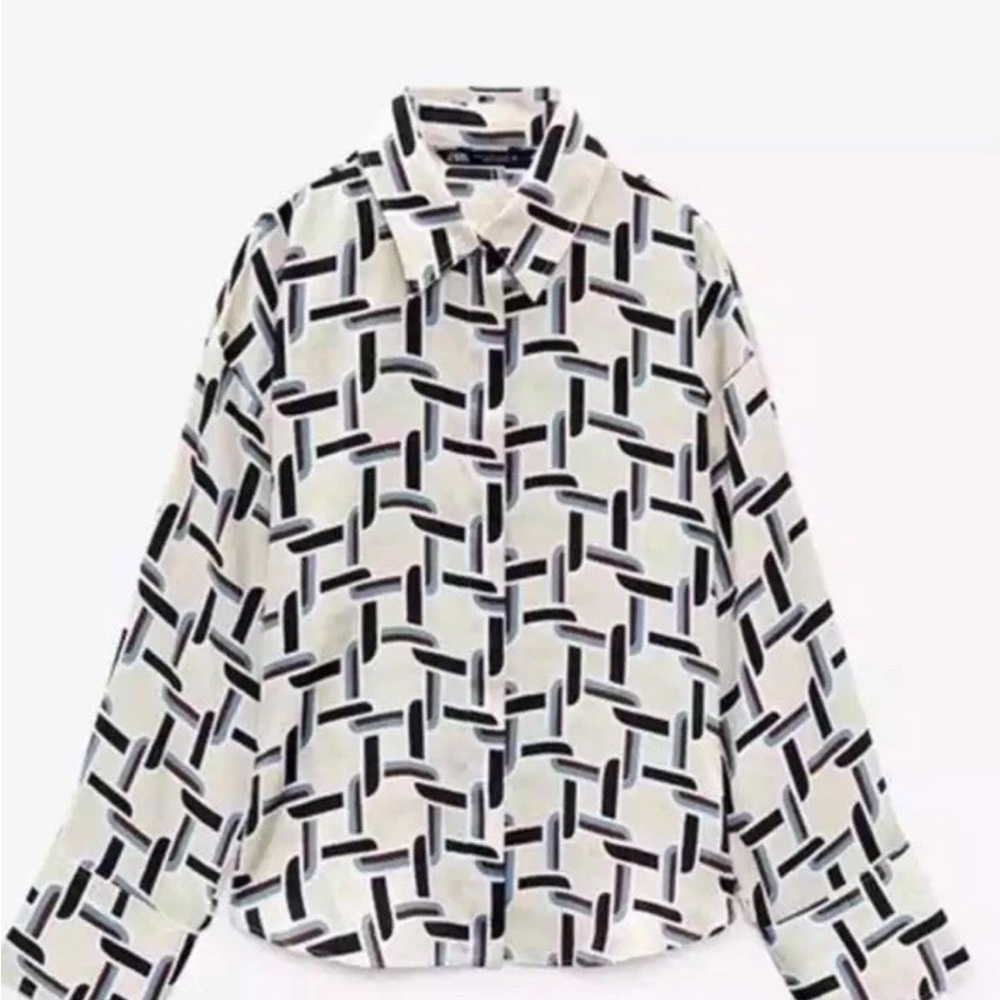 Zara Black and White Geometric Blouse